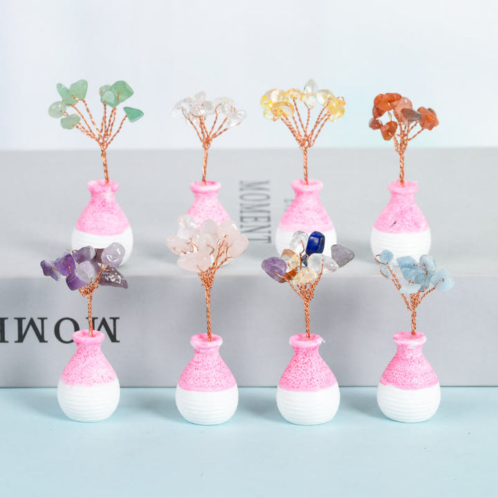 Vase en cristal rose avec arbre de vie et pierres précieuses décoratives Olivenorma
