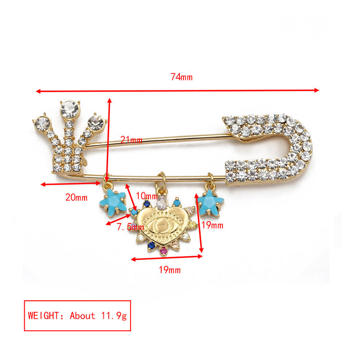 Broche en forme de cœur avec mauvais œil en zircon blanc Olivenorma 
