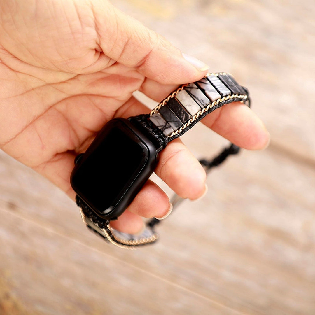 Bracelet enveloppant pour Apple Watch avec perles en jaspe noir Olivenorma 