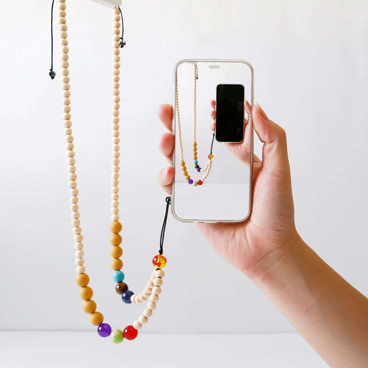 Bracelet de téléphone en perles de bois fait à la main avec cordon en cristal naturel Olivenorma