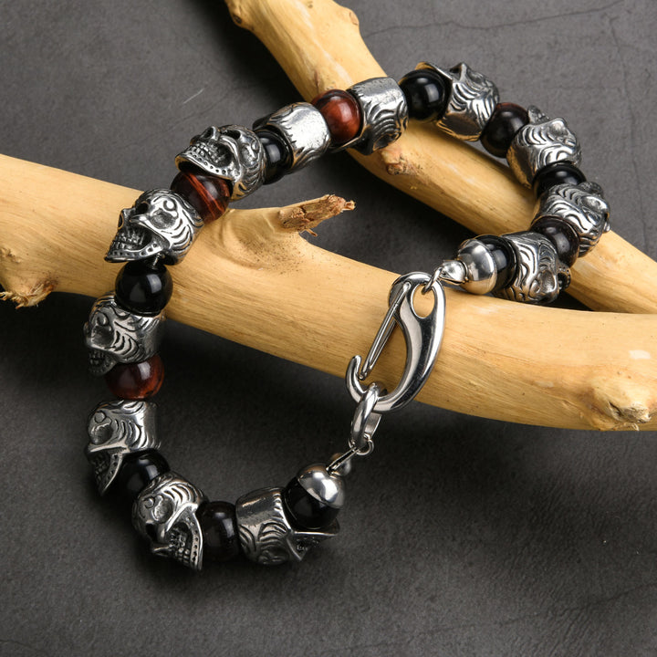 Bracelet Olivenorma en acier inoxydable fait main avec œil de tigre naturel