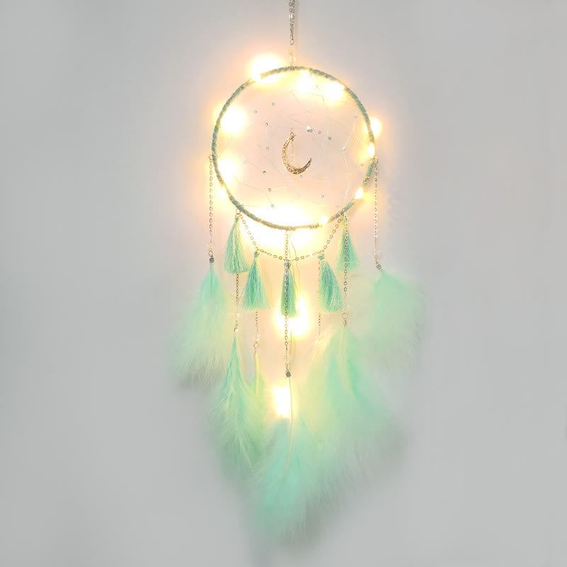 Pendentif attrape-rêves en forme de lune en plumes blanches de fée Olivenorma