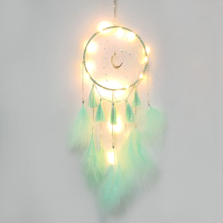 Pendentif attrape-rêves en forme de lune en plumes blanches de fée Olivenorma