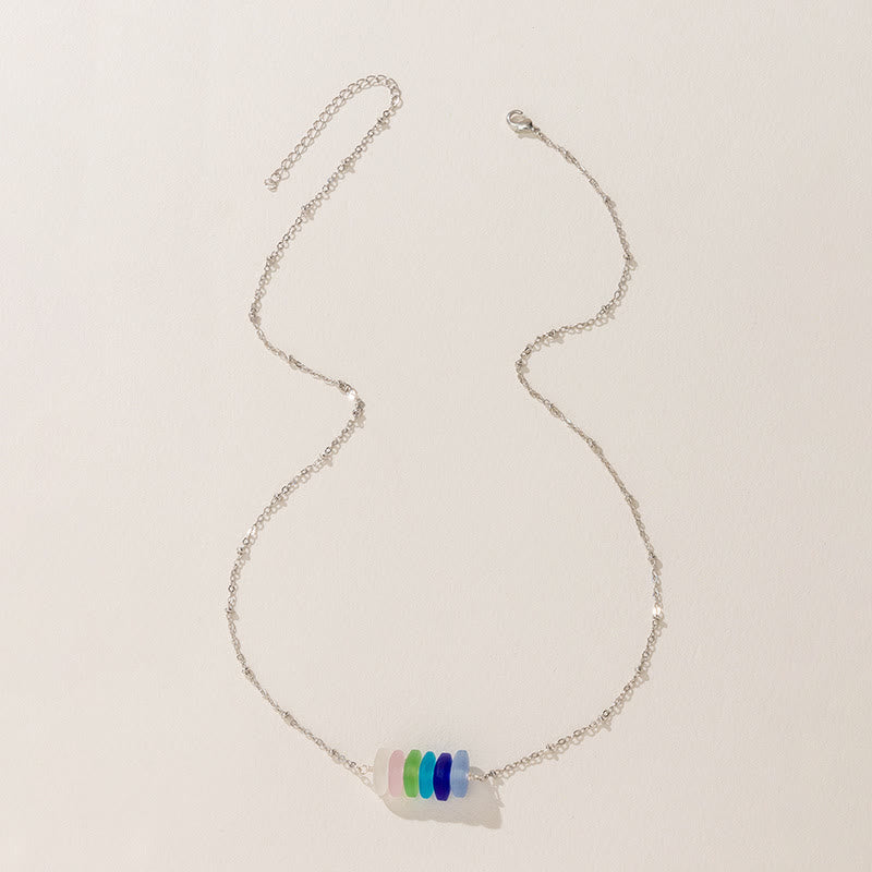 Collier à motif géométrique en verre de mer coloré Olivenorma 