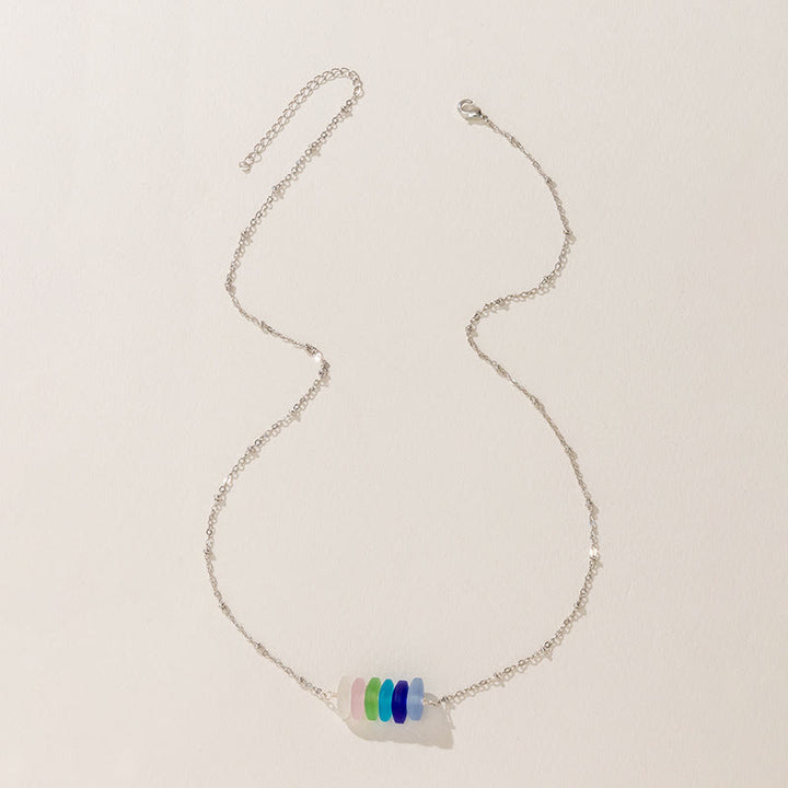 Collier à motif géométrique en verre de mer coloré Olivenorma 