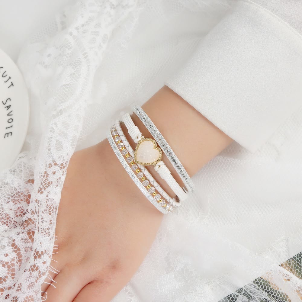 Bracelet en cuir tressé multicouche en forme de cœur Olivenorma
