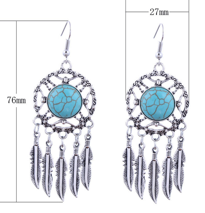 Boucles d'oreilles à pompons en plumes turquoise style bohème Olivenorma - image 7