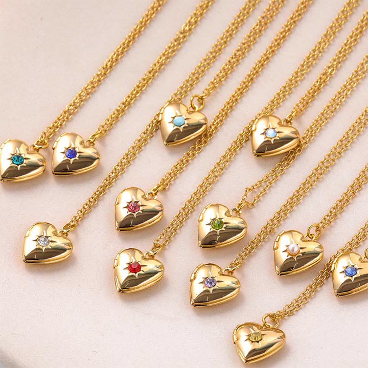 Collier album coeur avec pierre de naissance Olivenorma « Shine in My Heart » 