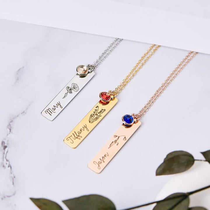 Collier de bijoux personnalisé avec fleur de naissance et pierre de naissance Olivenorma avec nom