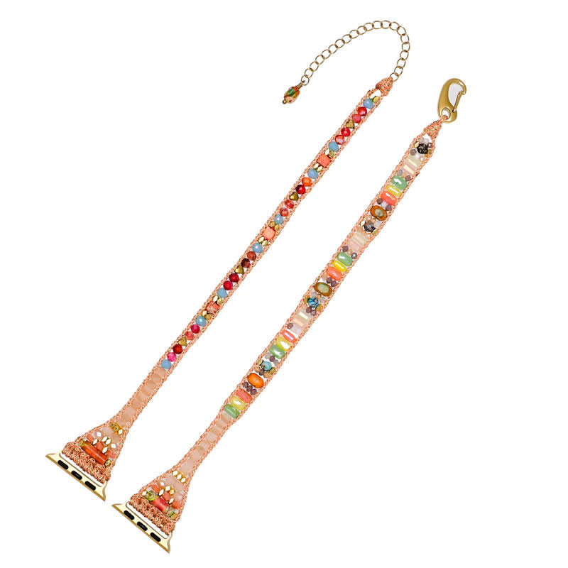 Bracelet enveloppant pour Apple Watch avec cristaux roses naturels et pierres précieuses colorées Olivenorma