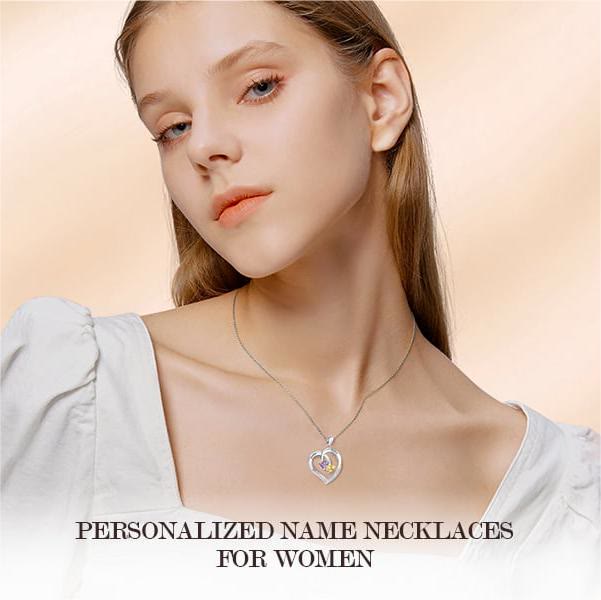 Collier personnalisé Olivenorma avec 2 pierres de naissance gravées et un cœur