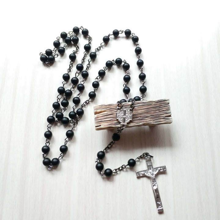 Collier chapelet en onyx noir brossé Olivenorma