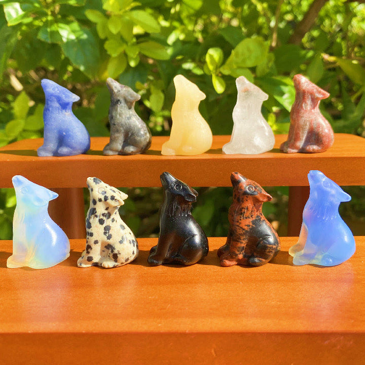Décoration en pierre précieuse sculptée en forme de loup en cristal Olivenorma de 2 po