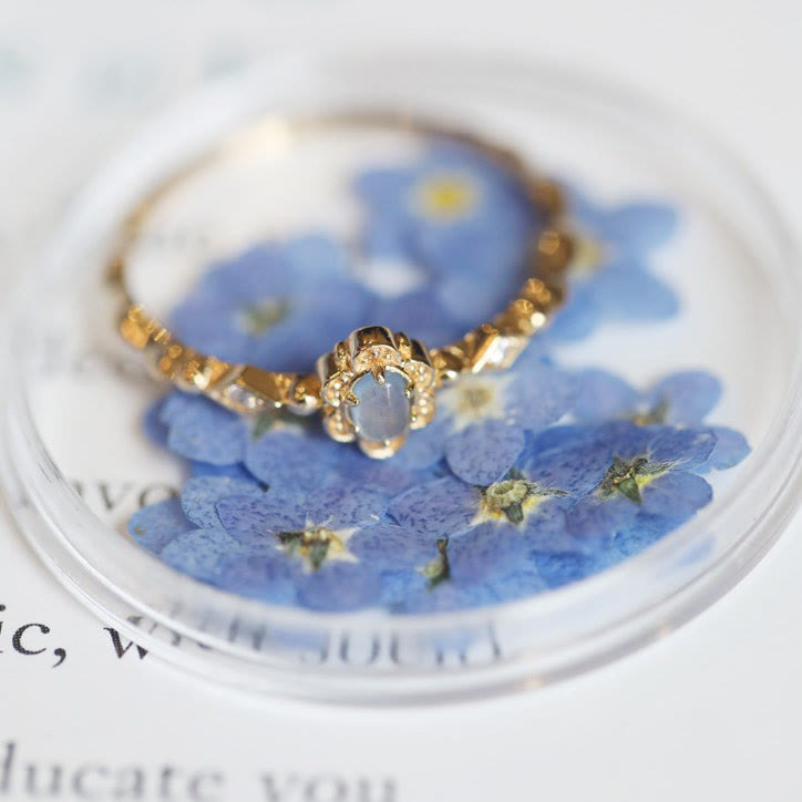 Bague vintage Olivenorma en aigue-marine naturelle et marguerites 