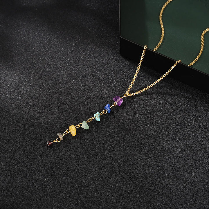 Collier avec pendentif à pampilles en pierre naturelle et chakra Olivenorma 