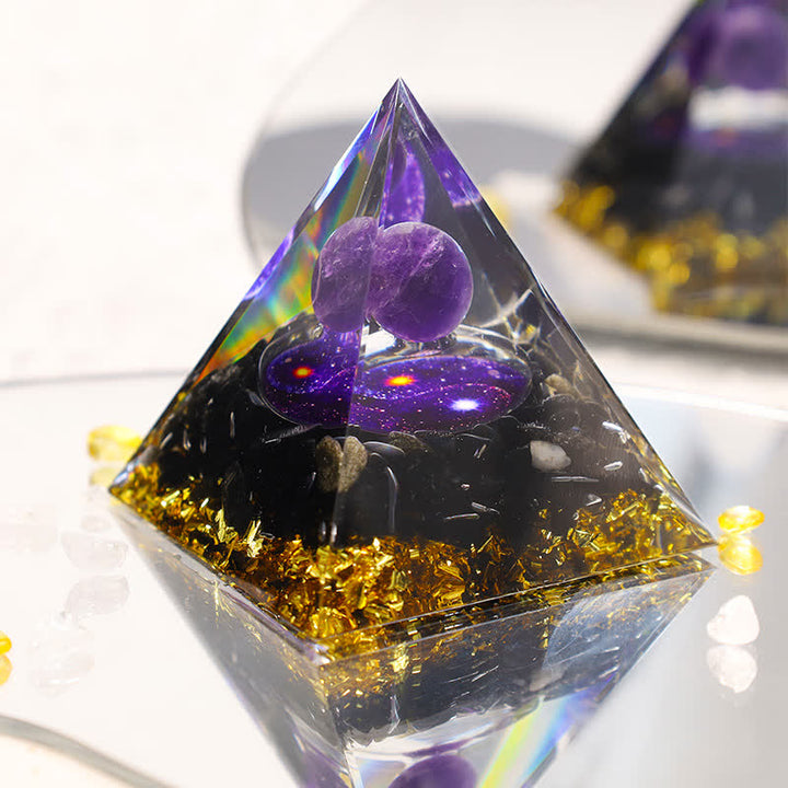 Pyramide d'orgone en obsidienne Yin et Yang Olivenorma