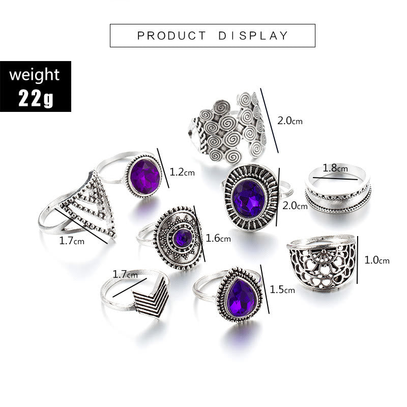 Ensemble de bagues creuses vintage en zircon violet Olivenorma, 9 pièces 