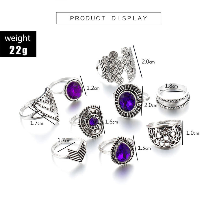 Ensemble de bagues creuses vintage en zircon violet Olivenorma, 9 pièces 