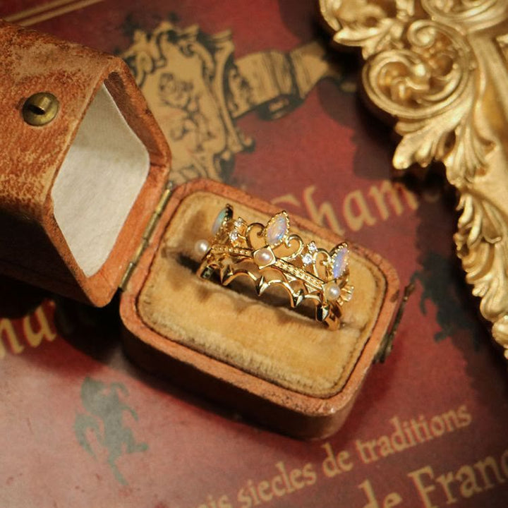 Bague Couronne Raiponce avec Perles d'Eau Douce et Opalite Olivenorma