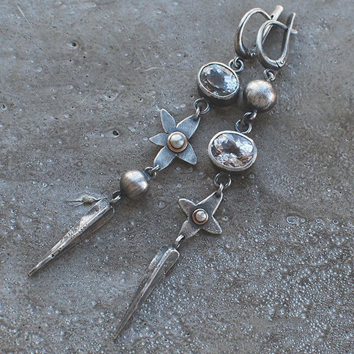 Boucles d'oreilles pendantes géométriques longues en strass Olivenorma - Zircone blanche - image 0
