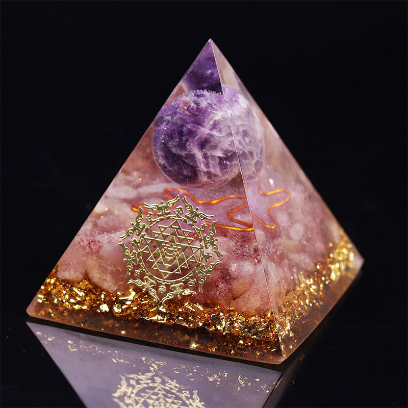Pyramide orgone en quartz fraise améthyste Olivenorma
