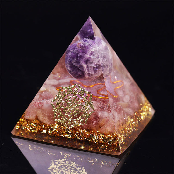 Pyramide orgone en quartz fraise améthyste Olivenorma