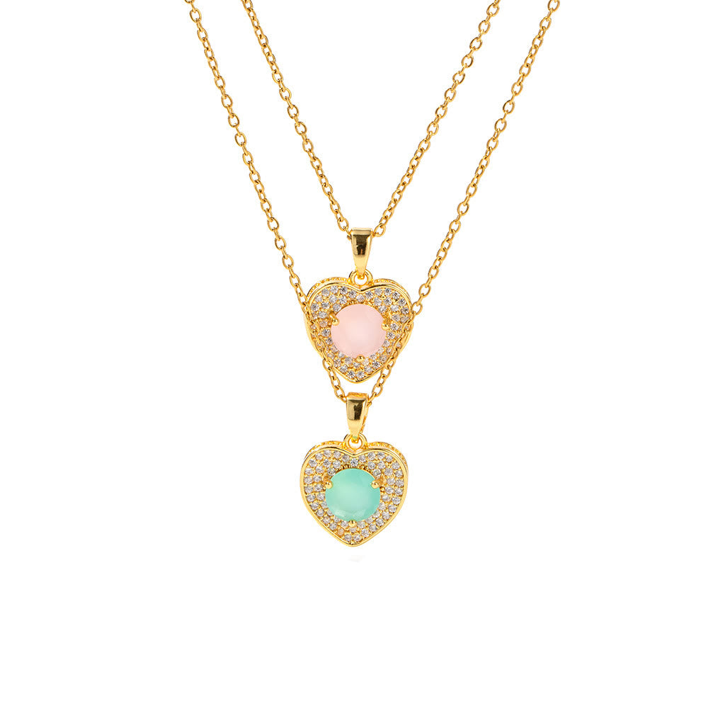 Collier pendentif coeur en or et amazonite rose opale Olivenorma