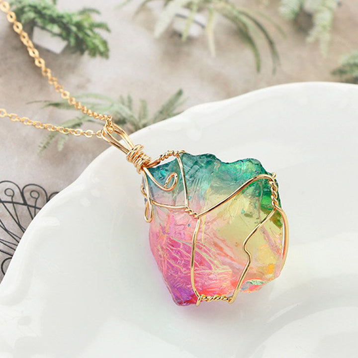 Collier vintage en fluorite avec pierres précieuses Olivenorma