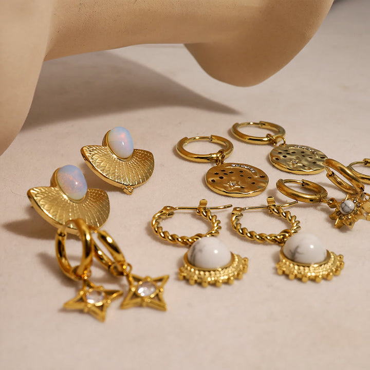 Boucles d'oreilles pendantes en turquoise blanche naturelle Olivenorma Soleil Lune Étoile