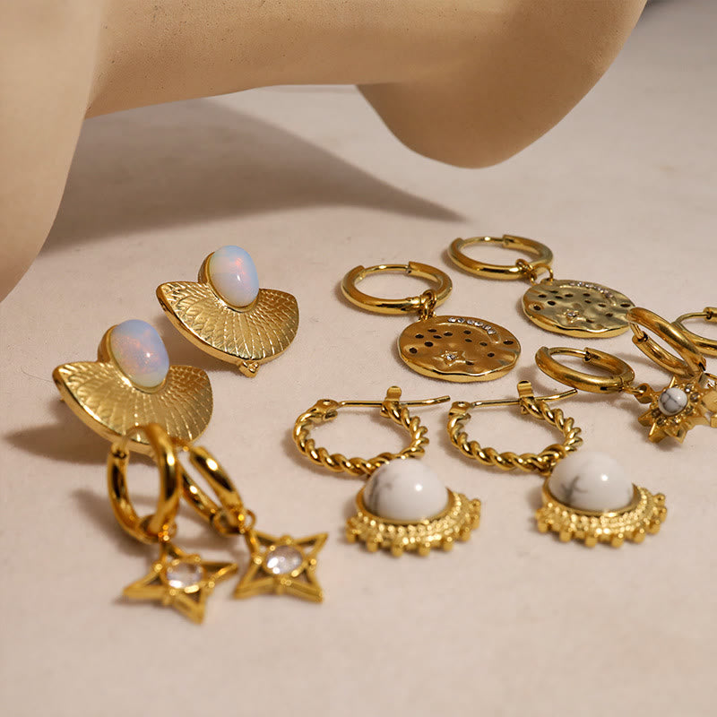 Boucles d'oreilles pendantes en turquoise blanche naturelle Olivenorma Soleil Lune Étoile - image 0