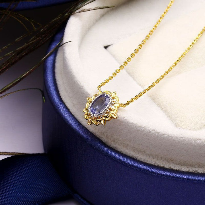 Collier pendentif simple et rétro de style européen avec saphir Olivenorma 