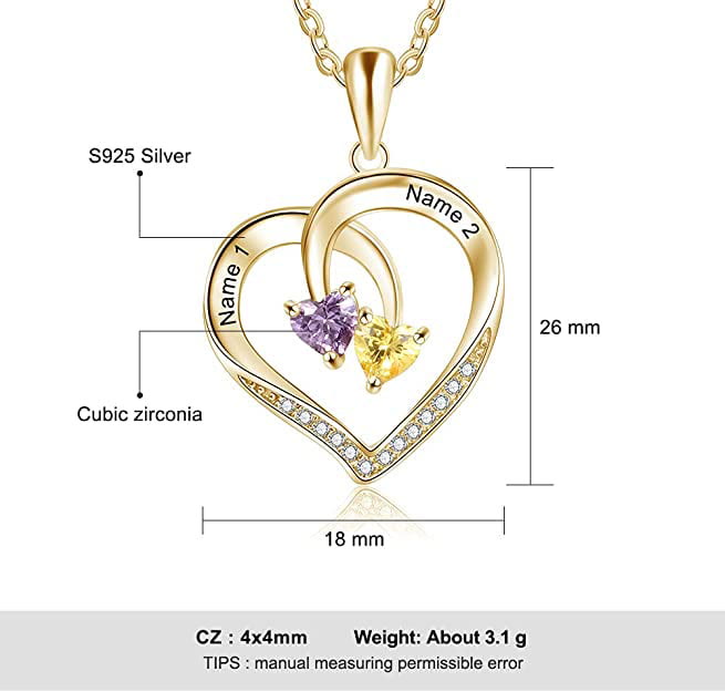 Collier personnalisé Olivenorma avec 2 pierres de naissance gravées et un cœur