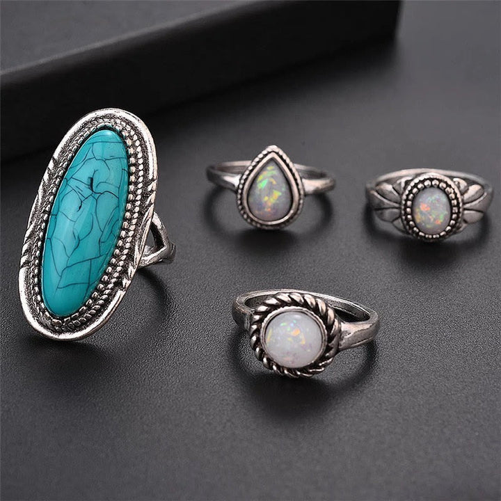 Ensemble de 8 bagues en feuille d'éléphant turquoise et opale Olivenorma 