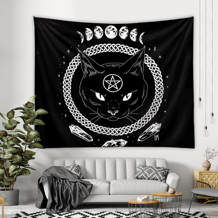 Tapisserie Olivenorma à motifs de phases de lune et de chat noir