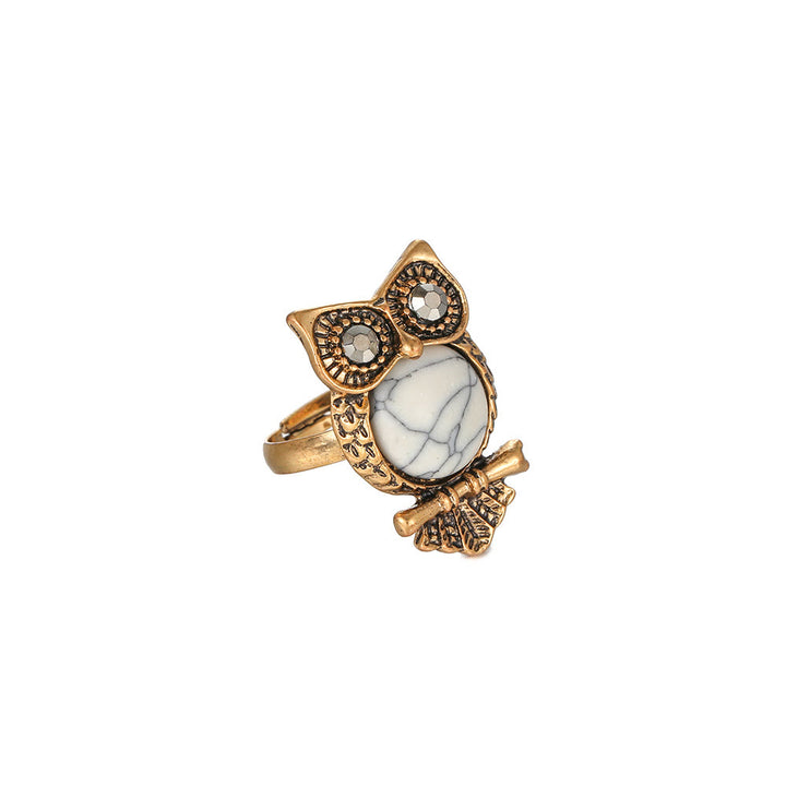 Bague ajustable hibou turquoise blanche Olivenorma
