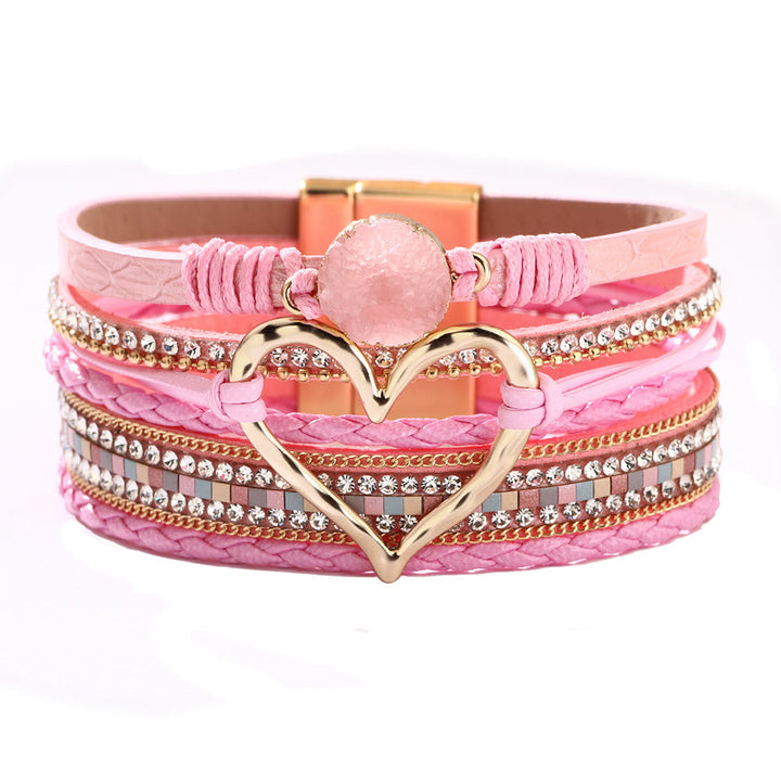 Bracelet en cuir avec cœur creux Olivenorma Bohemia