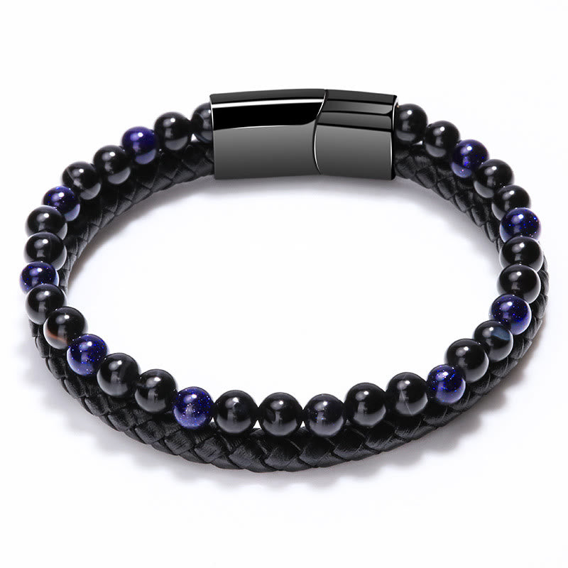 Bracelet en cuir à deux couches pour hommes Olivenorma