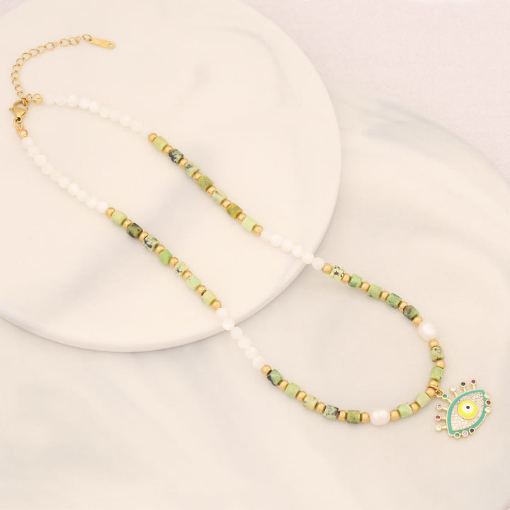 Collier pendentif mauvais œil en pierre de cristal de perle naturelle Olivenorma 