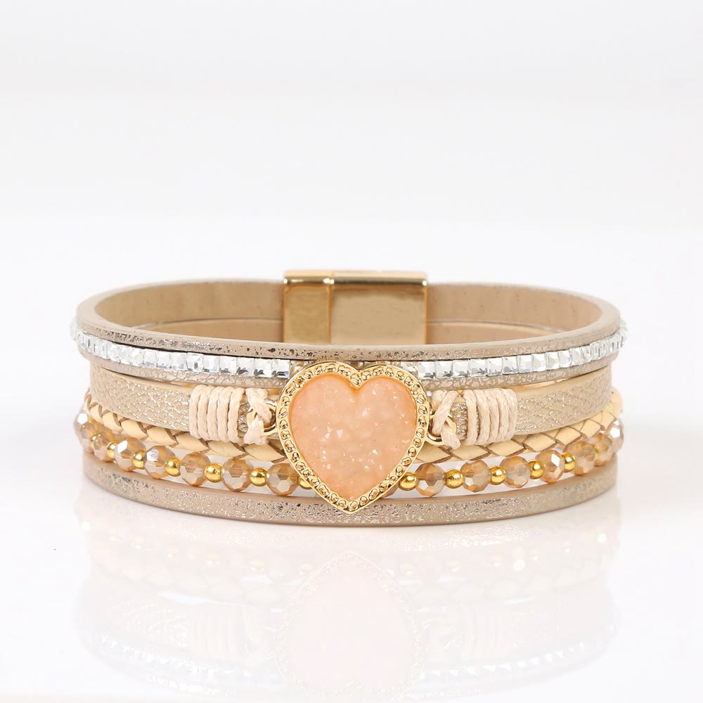 Bracelet en cuir tressé multicouche en forme de cœur Olivenorma