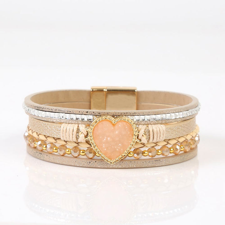 Bracelet en cuir tressé multicouche en forme de cœur Olivenorma