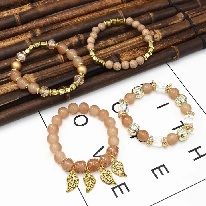 Ensemble de bracelets multicouches avec pendentif en feuille de Bohème Olivenorma