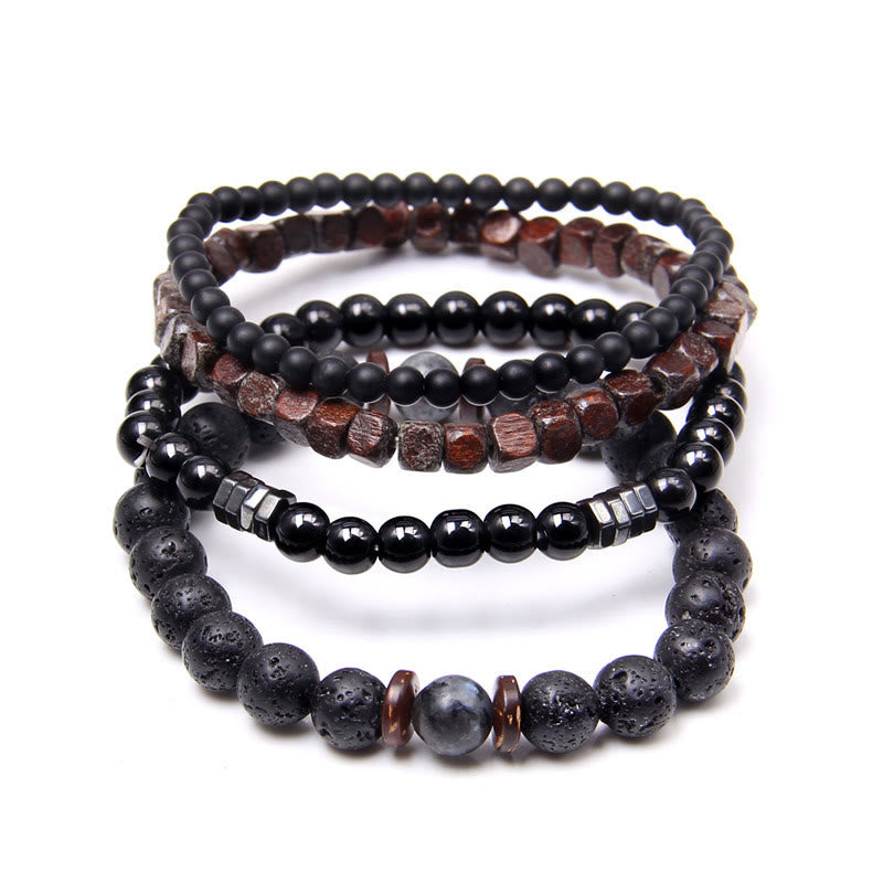 Ensemble de 4 bracelets en pierre volcanique et hématite Olivenorma « Force de la nature »