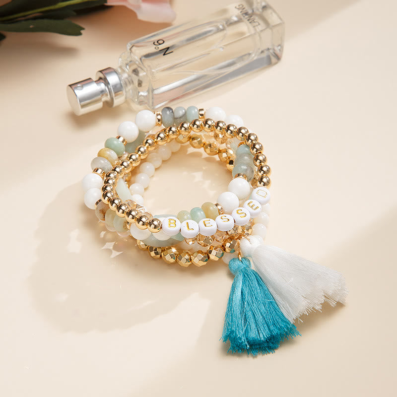 Olivenorma Lot de 6 bracelets en cristal naturel gravés