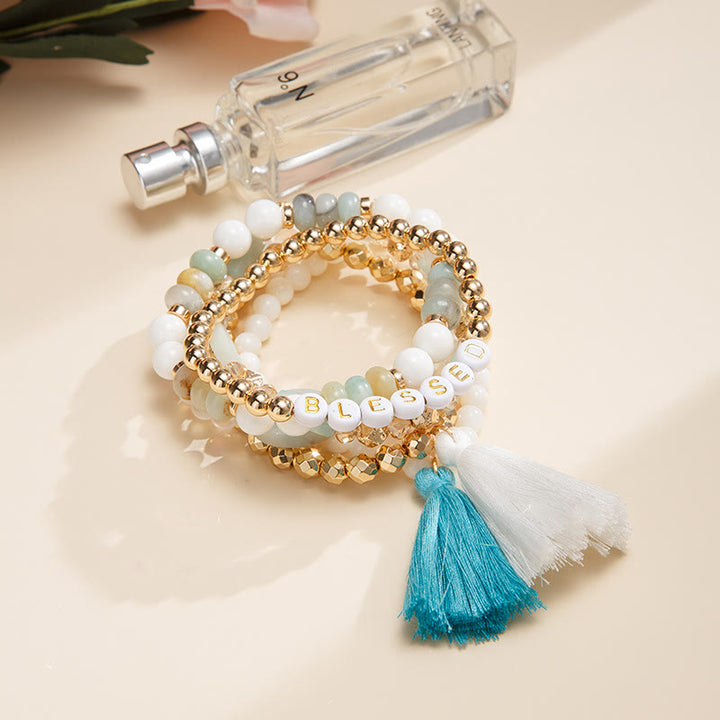 Olivenorma Lot de 6 bracelets en cristal naturel gravés