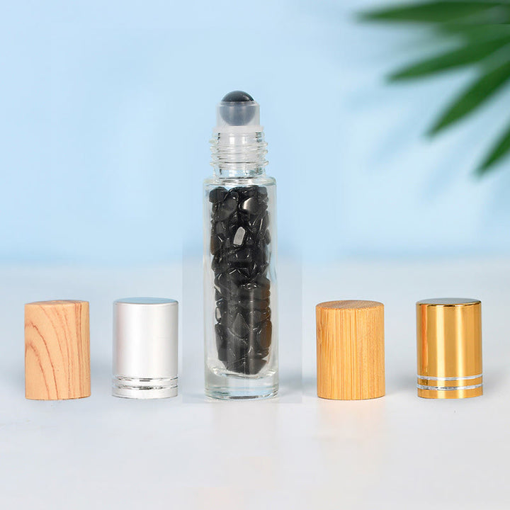 Bouteille d'huile essentielle à bille en cristal Olivenorma avec décoration en pierres précieuses
