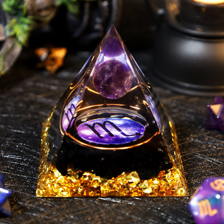 Boule d'améthyste Olivenorma Gravier d'obsidienne Zodiac Scorpion Pyramide d'orgone 