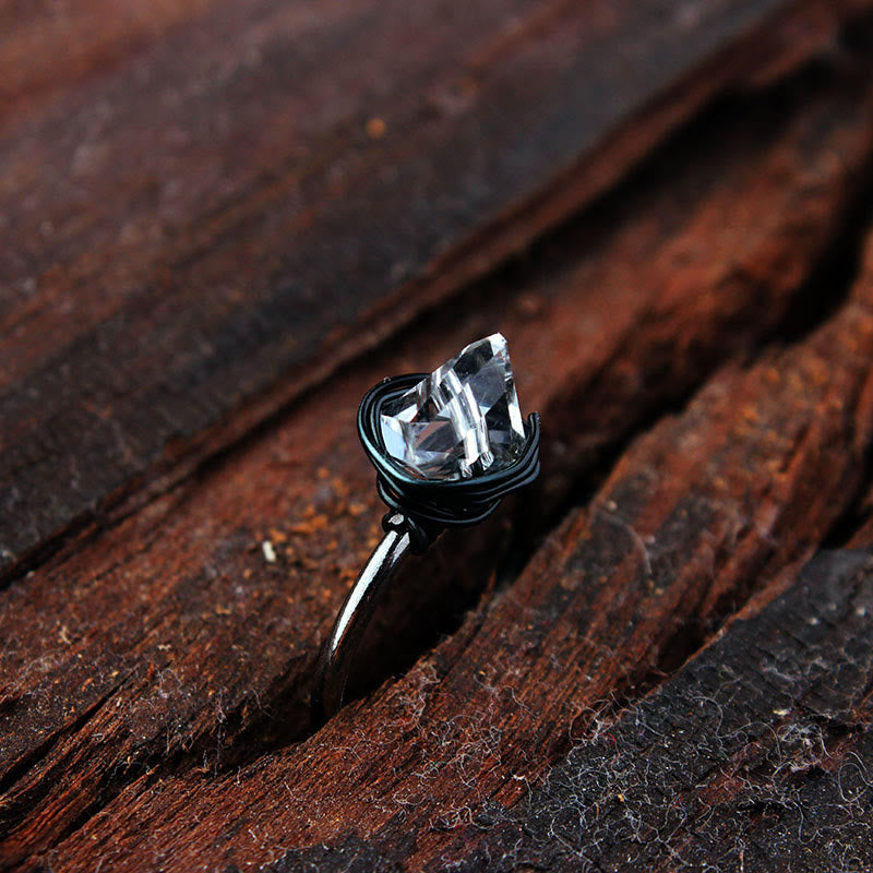 Bague enroulée en fil de cristal et pierre naturelle faite à la main Olivenorma