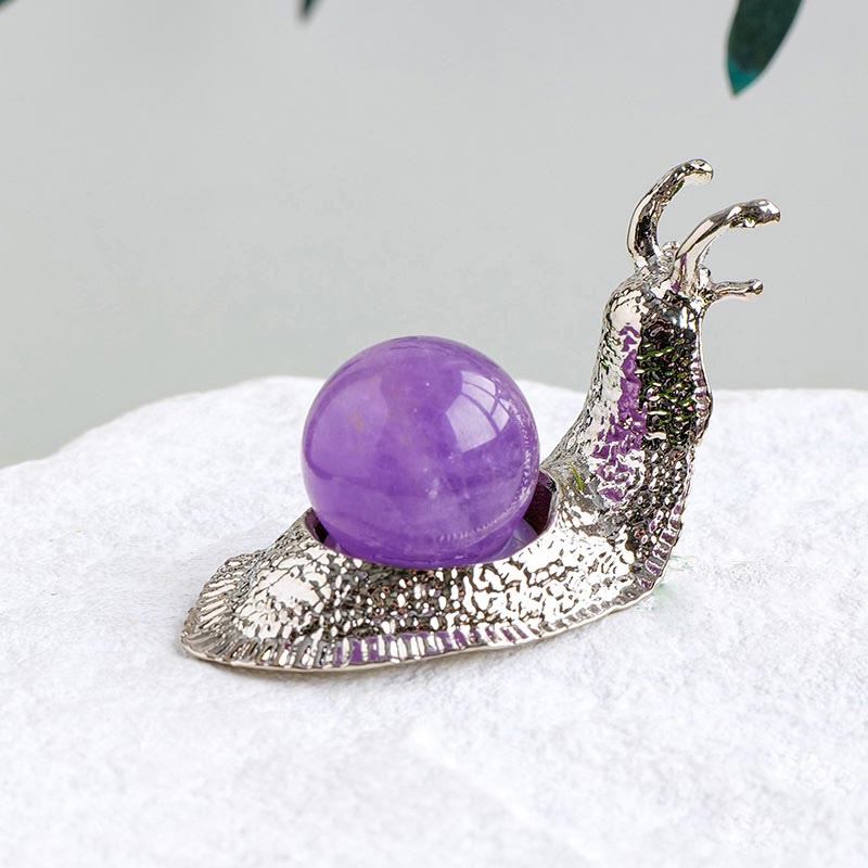Support de boule de cristal naturel Olivenorma, petite décoration en pierre précieuse en forme d'escargot - Améthyste - Argent - image 2