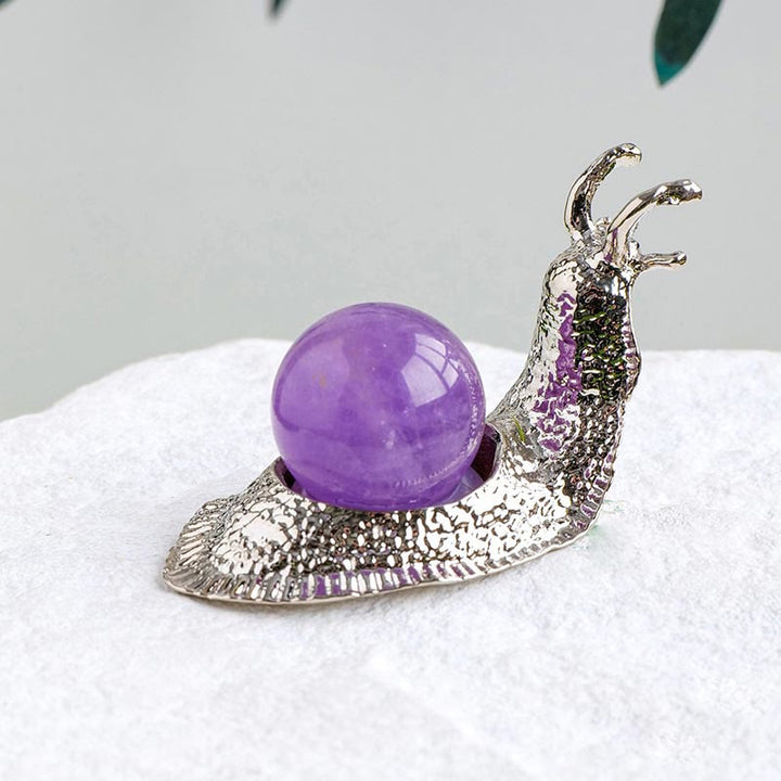 Support de boule de cristal naturel Olivenorma, petite décoration en pierre précieuse en forme d'escargot - Améthyste - Argent - image 2