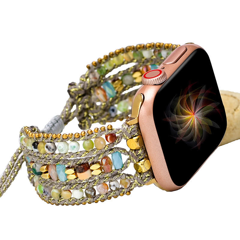 Bracelet enveloppant pour Apple Watch en hématite et agate blanche Olivenorma 